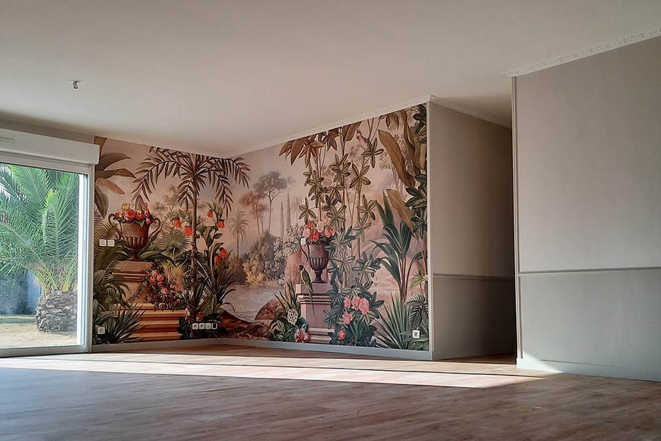 Mur intérieur peint représentant un extérieur en pleinte nature